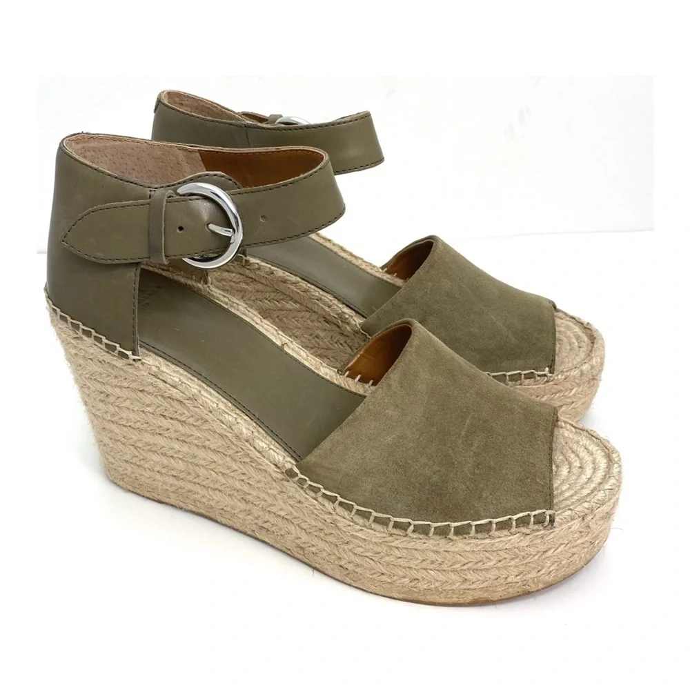 MARC Fisher Mlalida Suede Espadrilles Wedge Sandal in Olive Green Size 11 NWOT